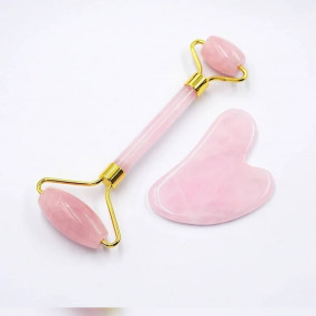 Rose quartz massage roller and goushaa combo